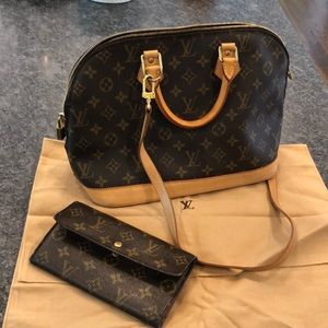LV alma mm w/cross body strap & checkbook wallet